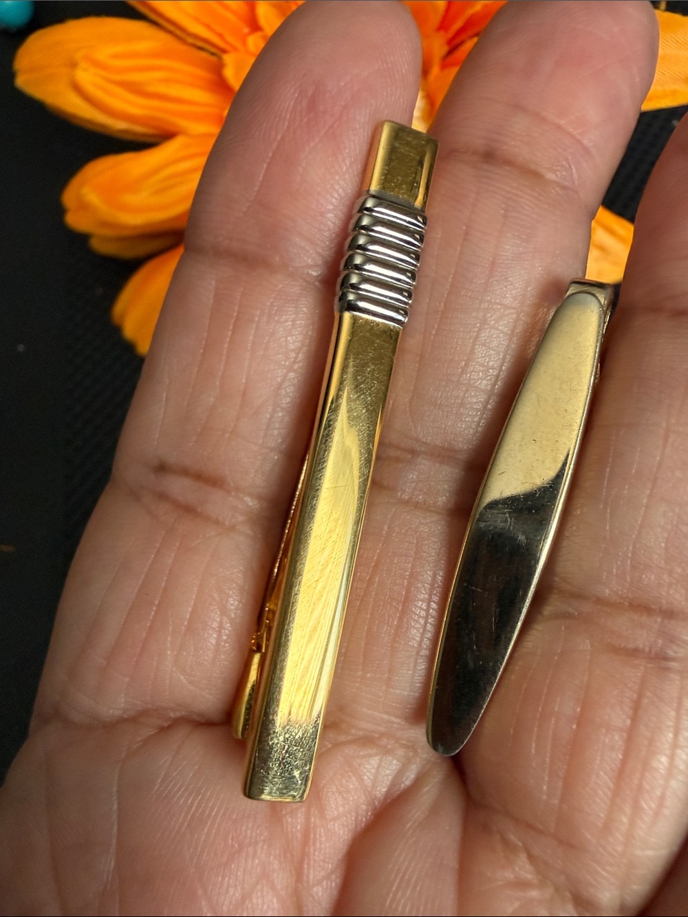 Gold-Tone Men's Tie Bars one with Silver Accent